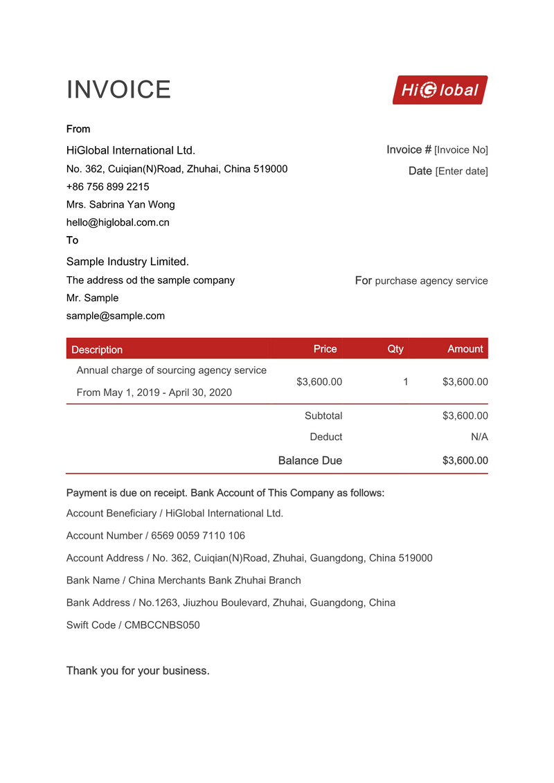 Invoice to Our Clients